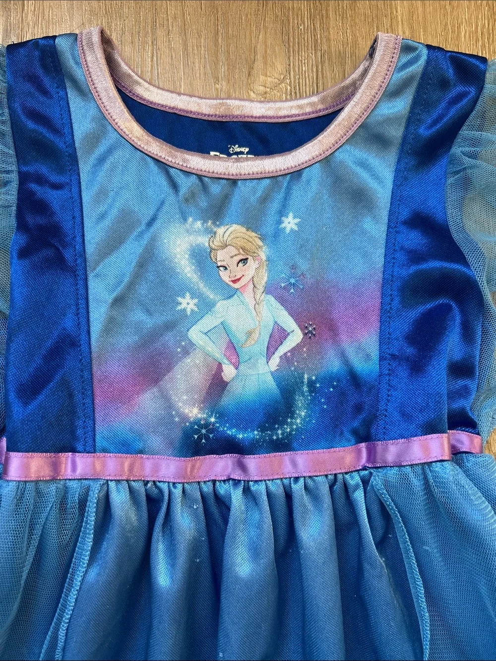 Disney Frozen Elsa Royal Blue Nightgown with Purple Trim and Snowflakes Size 4T